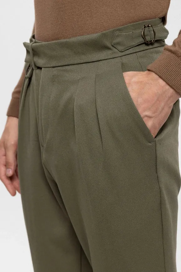 Men's Khaki High Waist Pleated Trousers