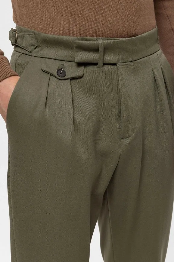 Men's Khaki High Waist Pleated Trousers