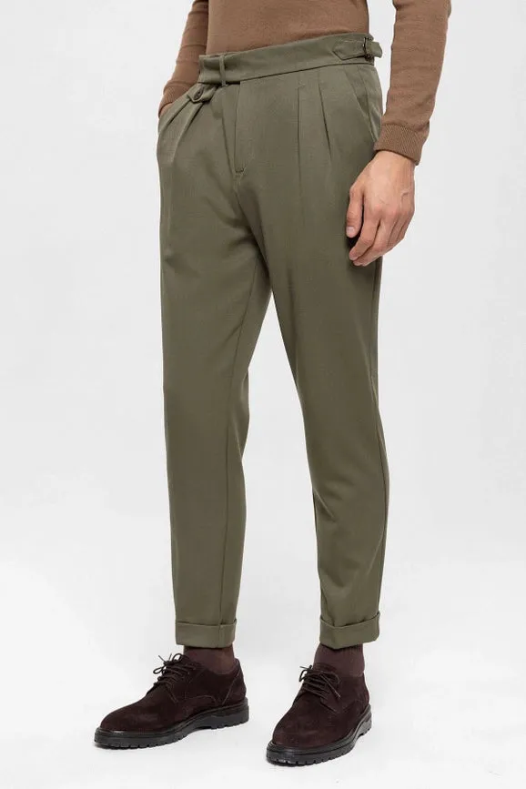 Men's Khaki High Waist Pleated Trousers