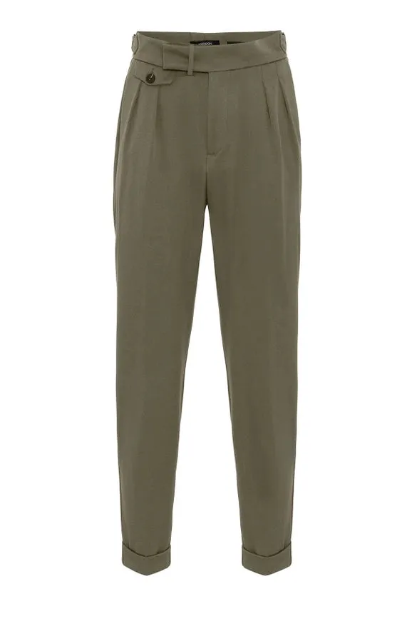 Men's Khaki High Waist Pleated Trousers