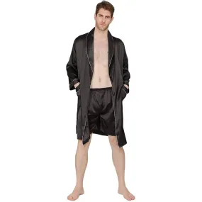 Men's Silk Kimono Robe Set with Shorts Summer Long-Sleeve Silk Robe Set Silk bathrobe