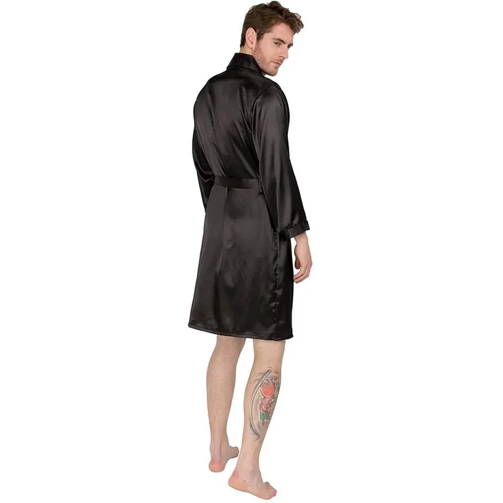 Men's Silk Kimono Robe Set with Shorts Summer Long-Sleeve Silk Robe Set Silk bathrobe