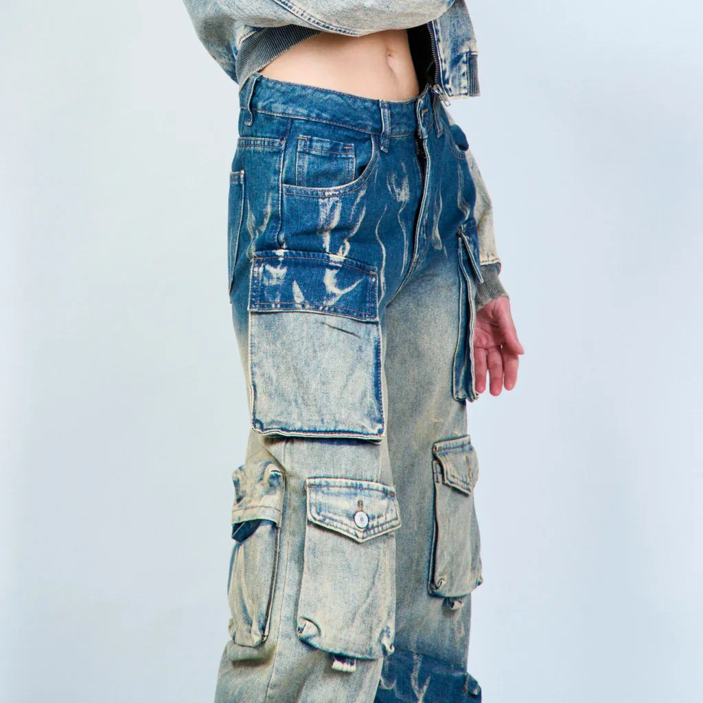 Multi-pocket cargo denim jeans wholesale