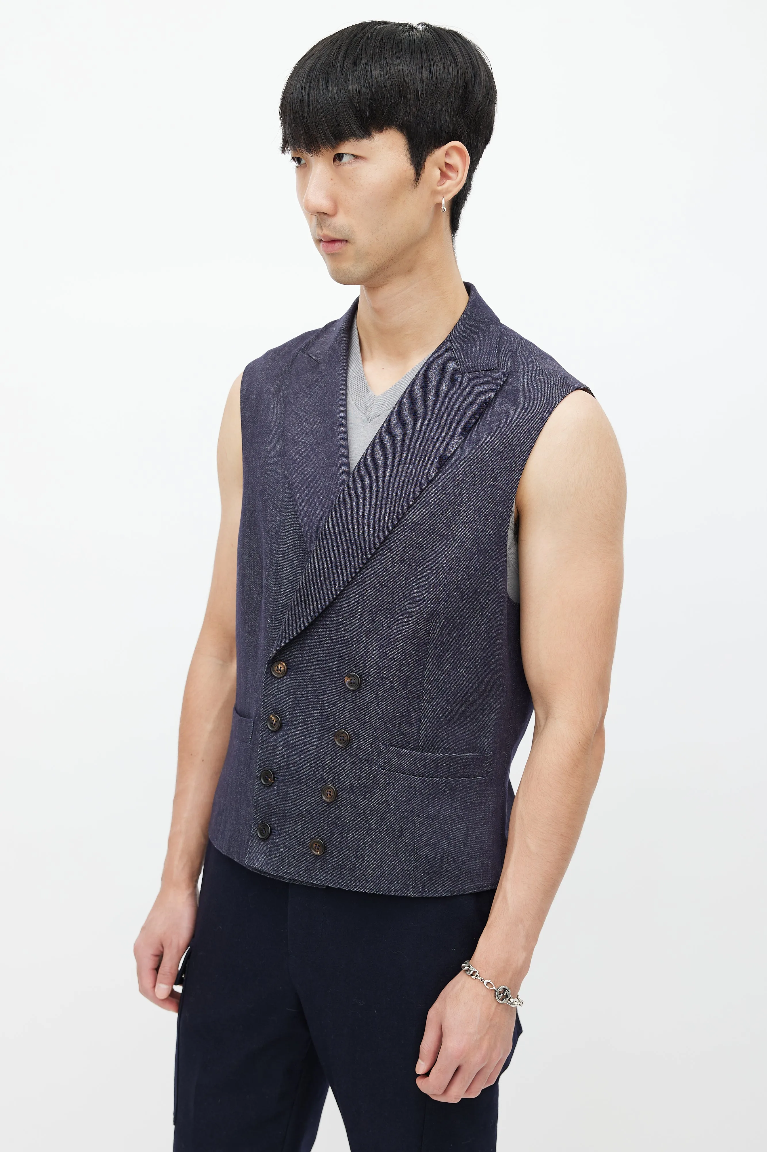 Navy Wool Double Breasted Vest