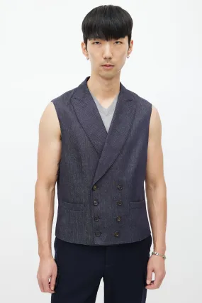 Navy Wool Double Breasted Vest