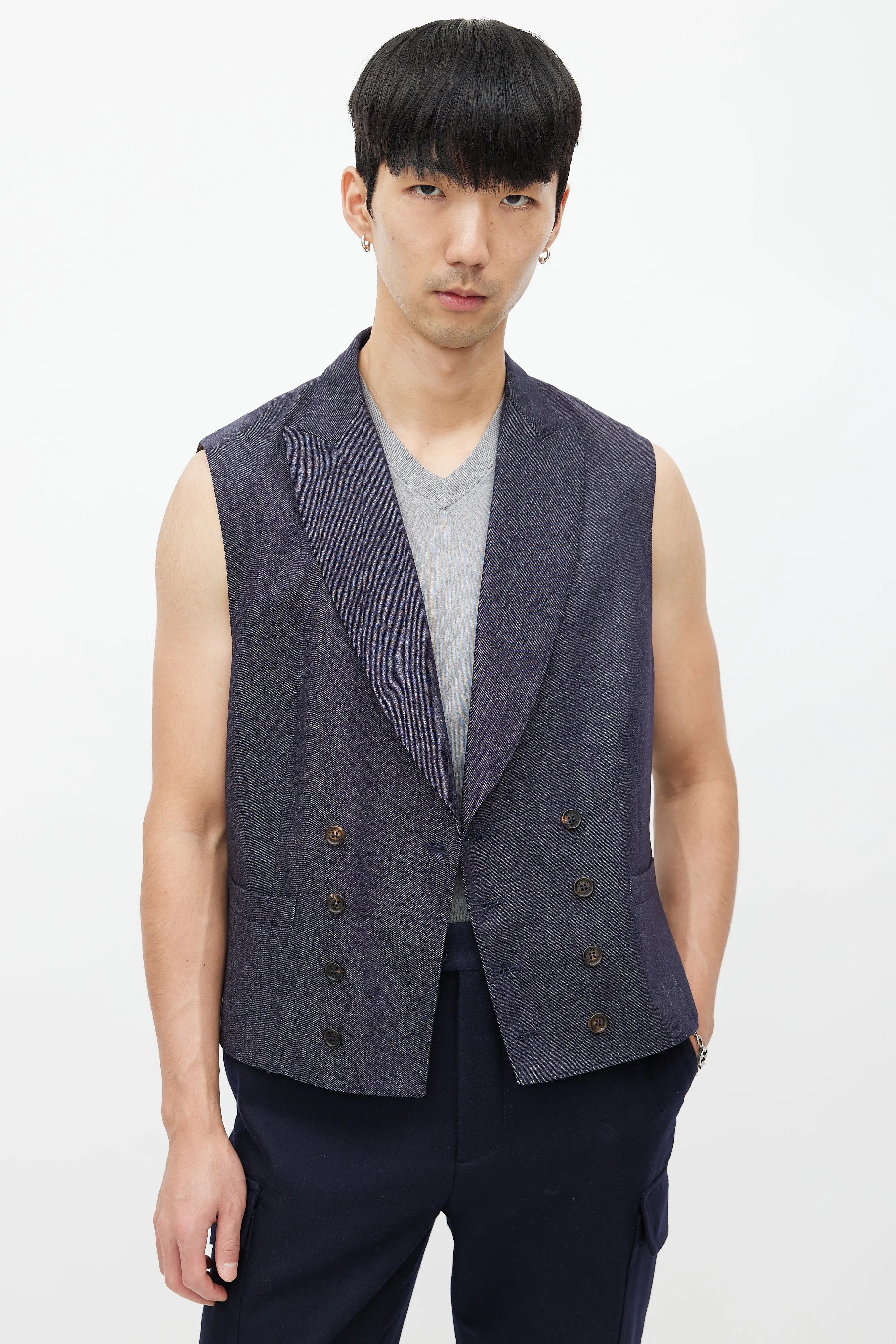 Navy Wool Double Breasted Vest