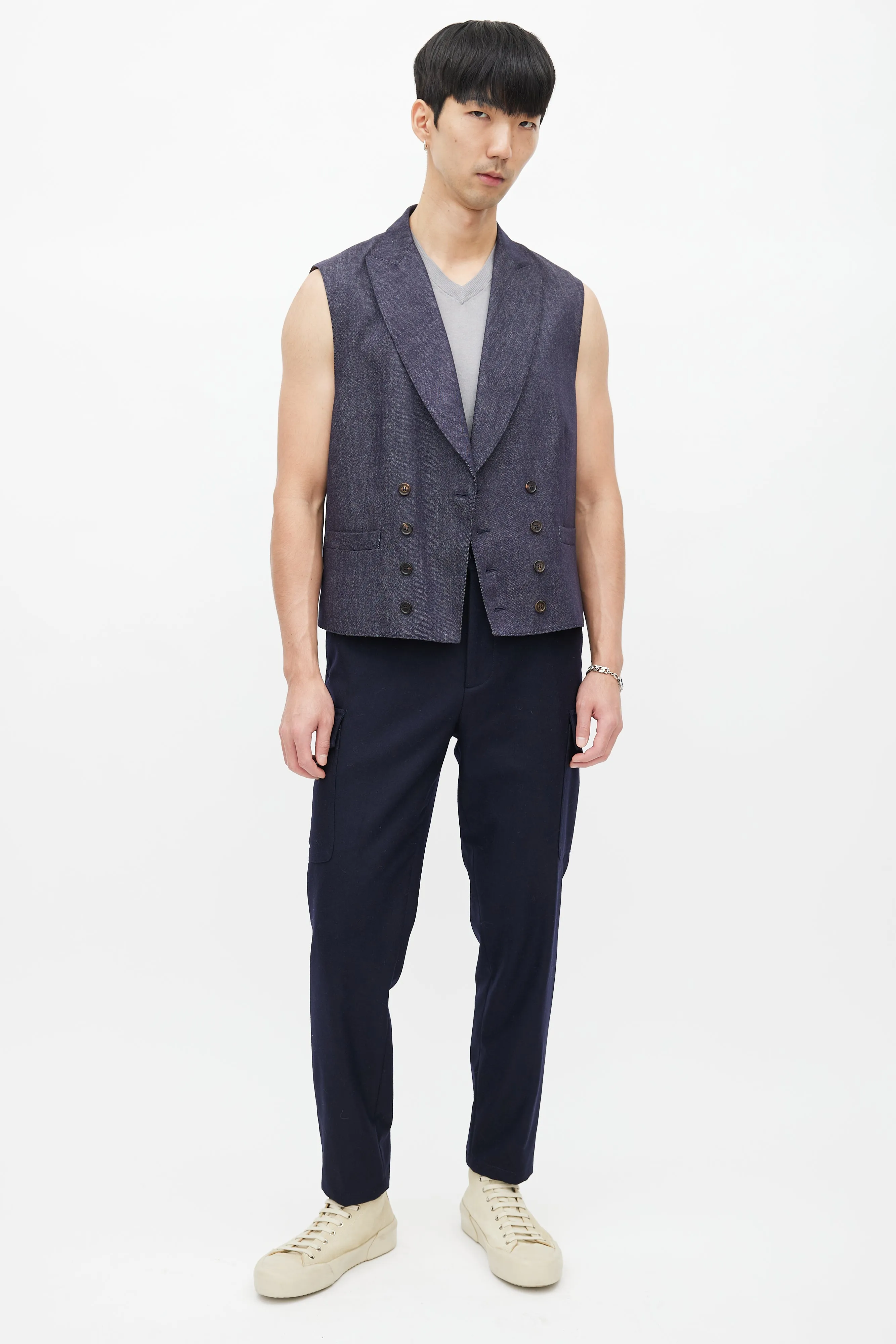 Navy Wool Double Breasted Vest