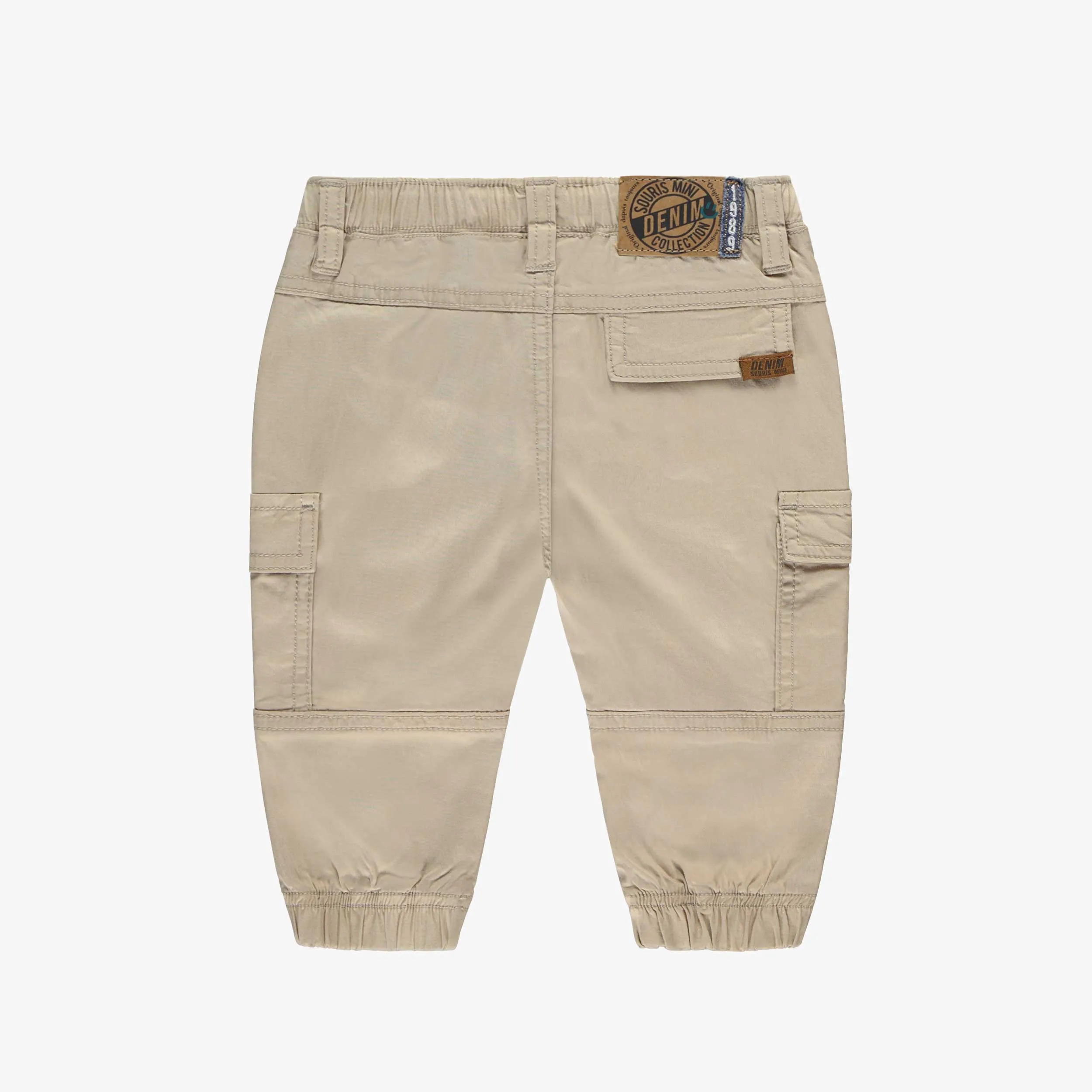 Pantalon beige en twill lyocell avec poches cargo, bébé || Beige twill lyocell pants with cargo pockets, baby