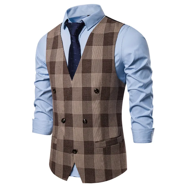 Pologize™ Elegant Double-Breasted Plaid Vest