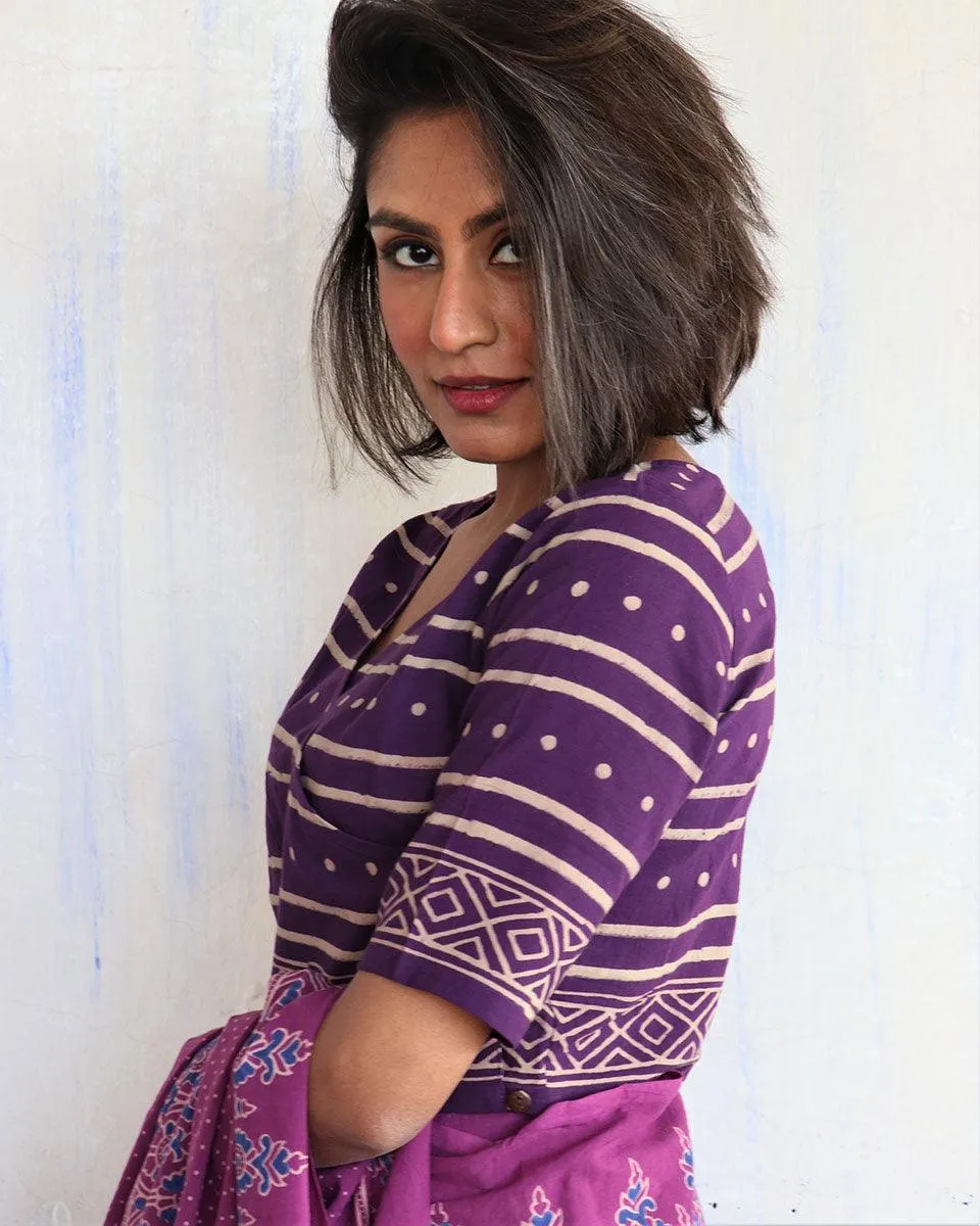 Purple Block Printed Crop Top Blouse-Butterflygirls