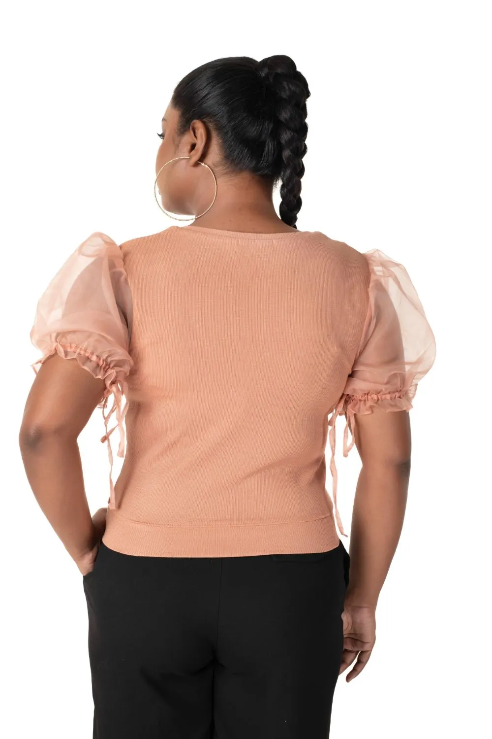 Round neck Blouses with Puffy Organza Sleeves