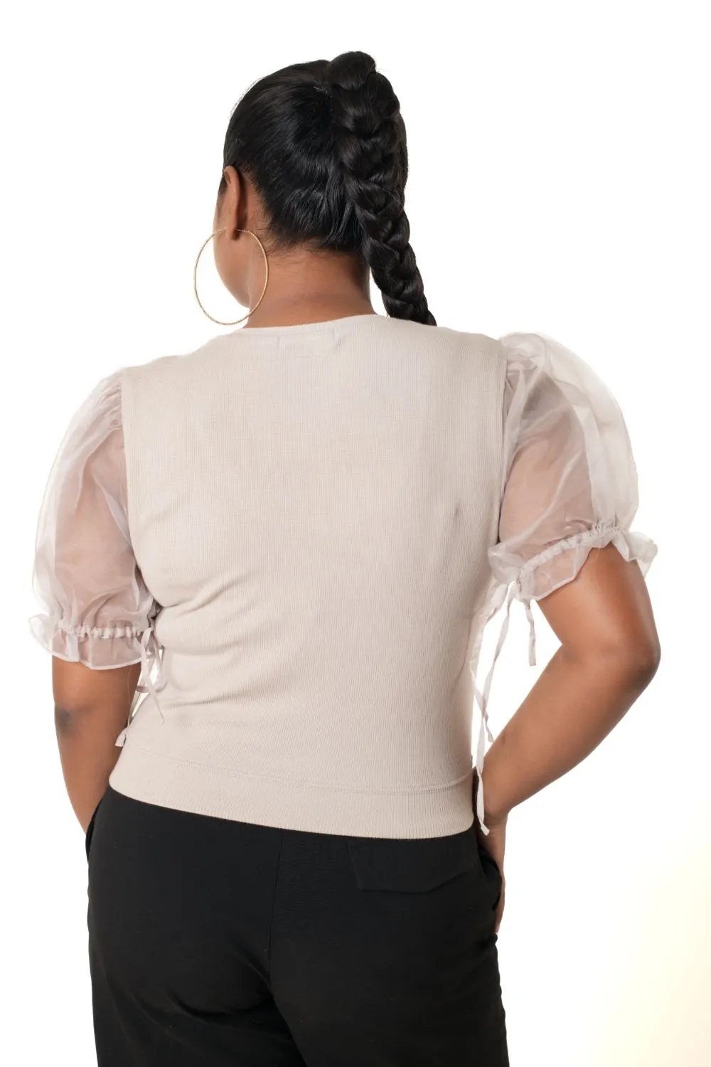 Round neck Blouses with Puffy Organza Sleeves