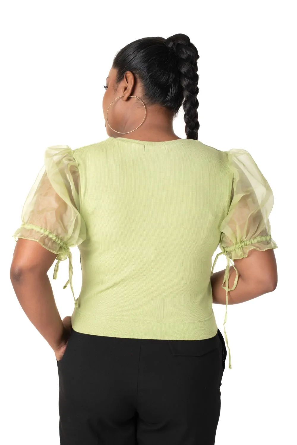 Round neck Blouses with Puffy Organza Sleeves