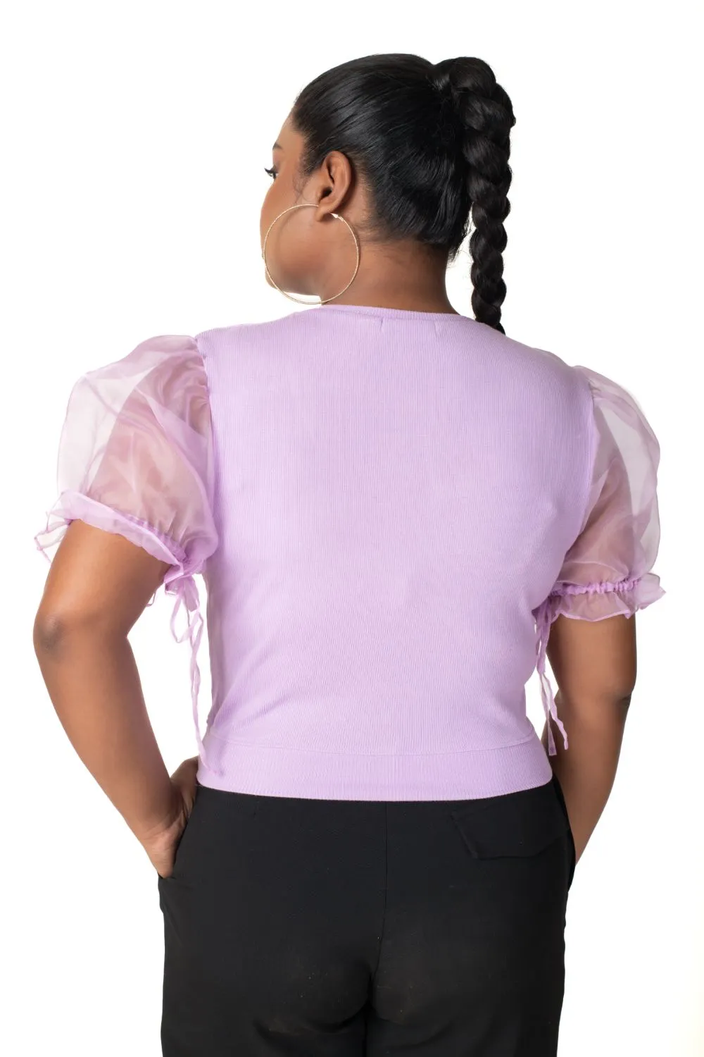 Round neck Blouses with Puffy Organza Sleeves