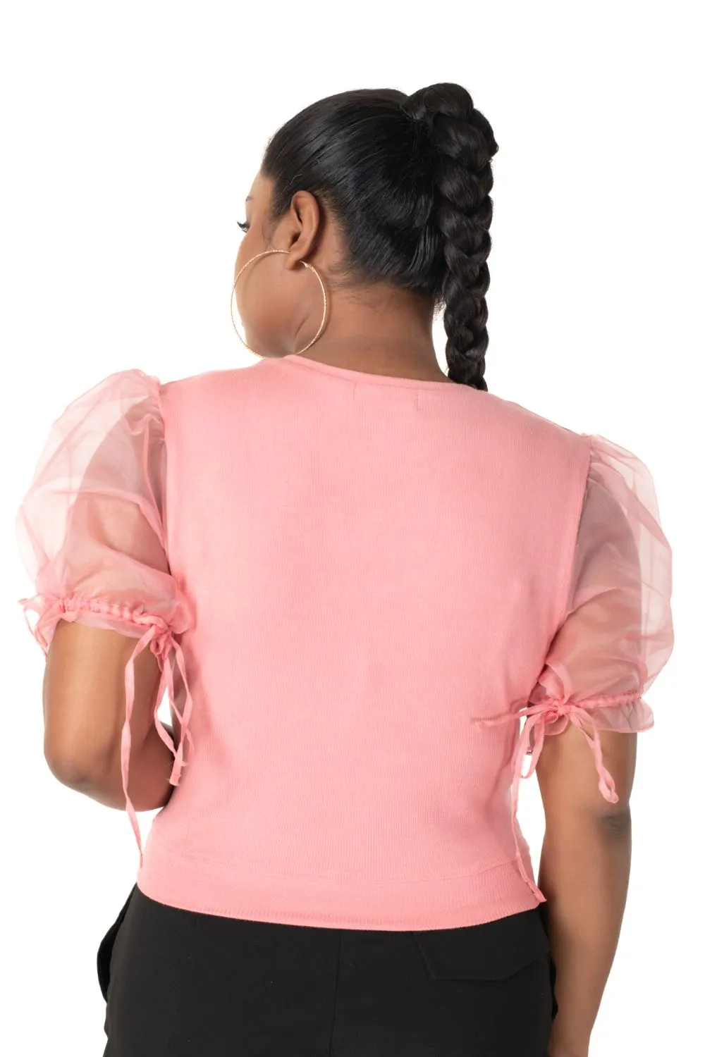 Round neck Blouses with Puffy Organza Sleeves