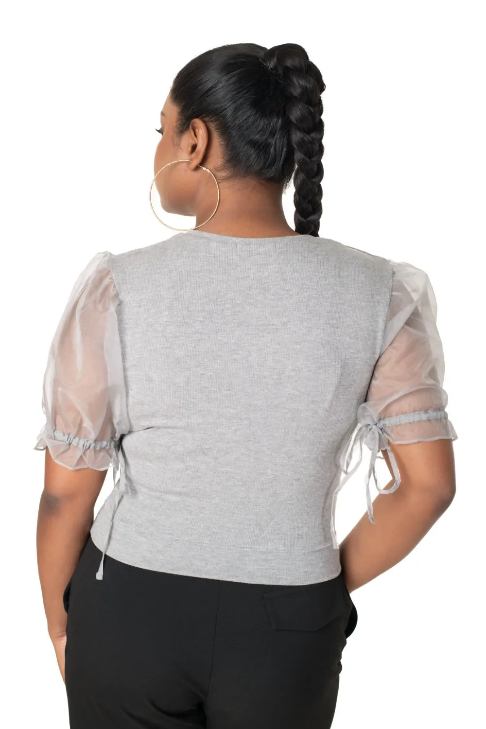 Round neck Blouses with Puffy Organza Sleeves