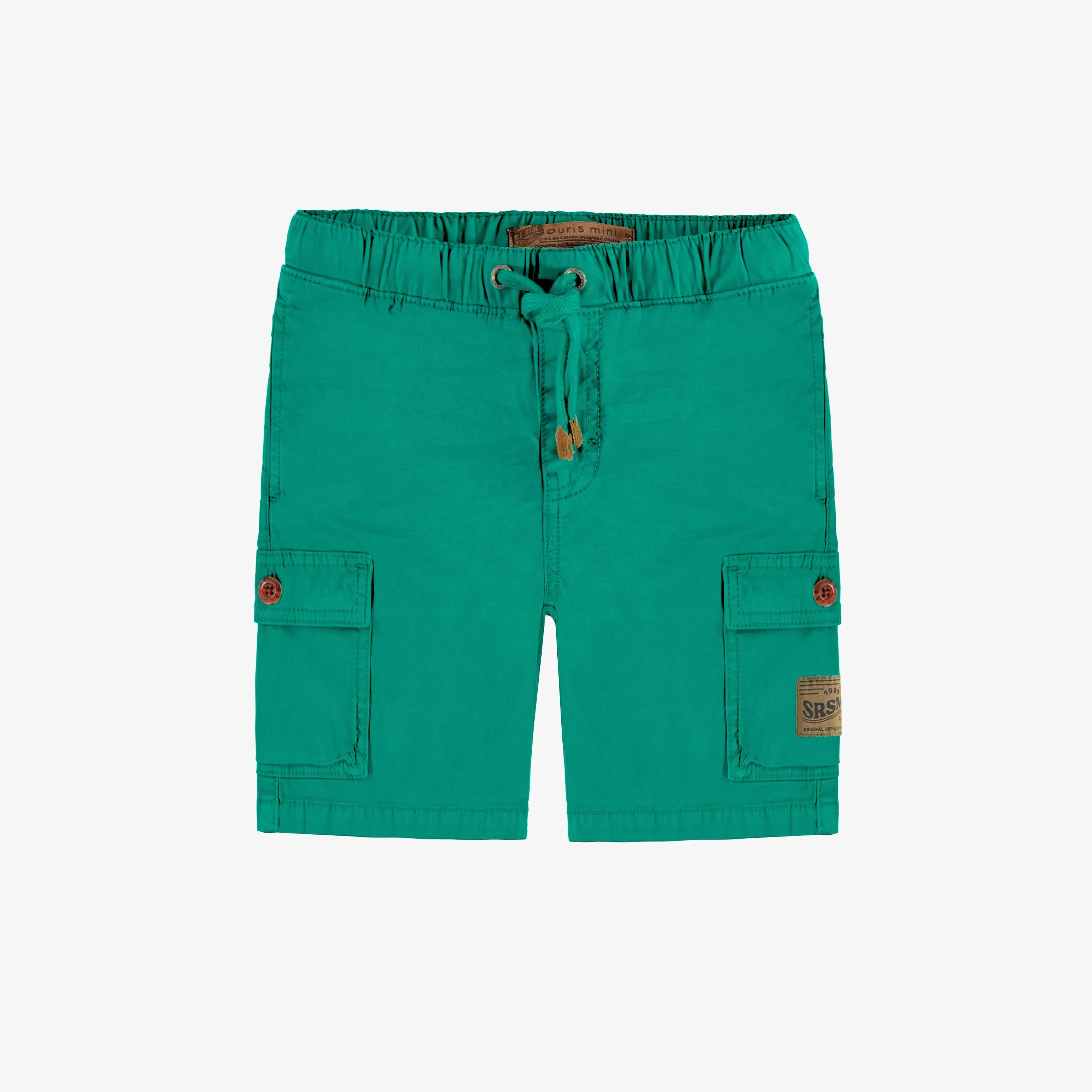 Short coupe régulière en twill très extensible vert, enfant || Regular fit green short in stretch twill, child