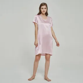 Simple Leisure Womens Silk Nightgown 100%  Mulberry Silk Short Sleeves Night Dress Sleepwear