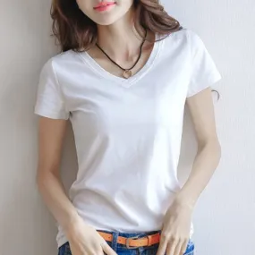 Solid Color T-Shirt V-Neck Tees