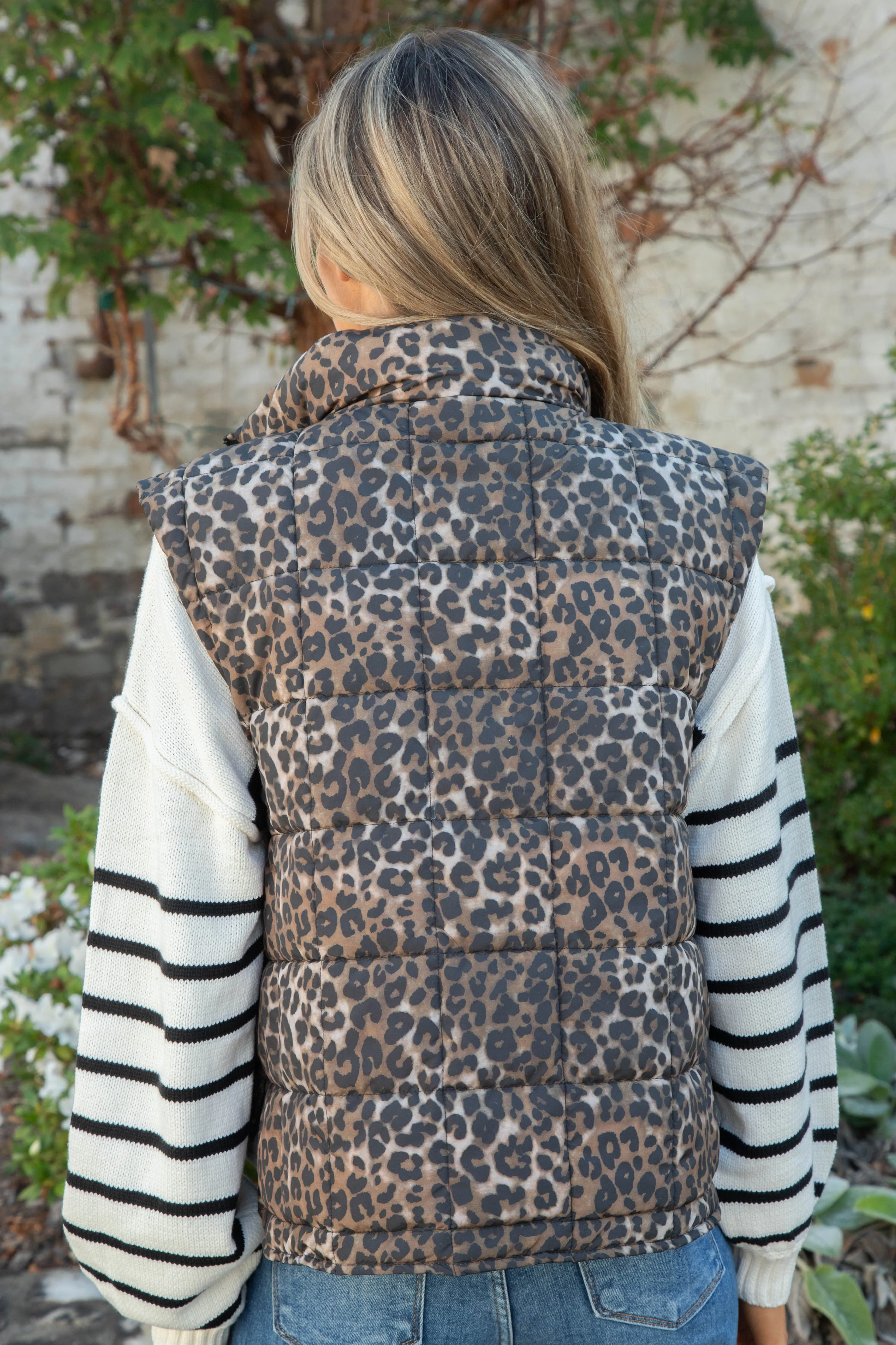 Teegan Zip Up Puffer Vest, Leopard