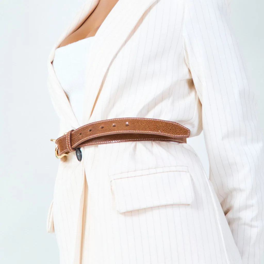 Textured leather belt with metal buckle wholesale