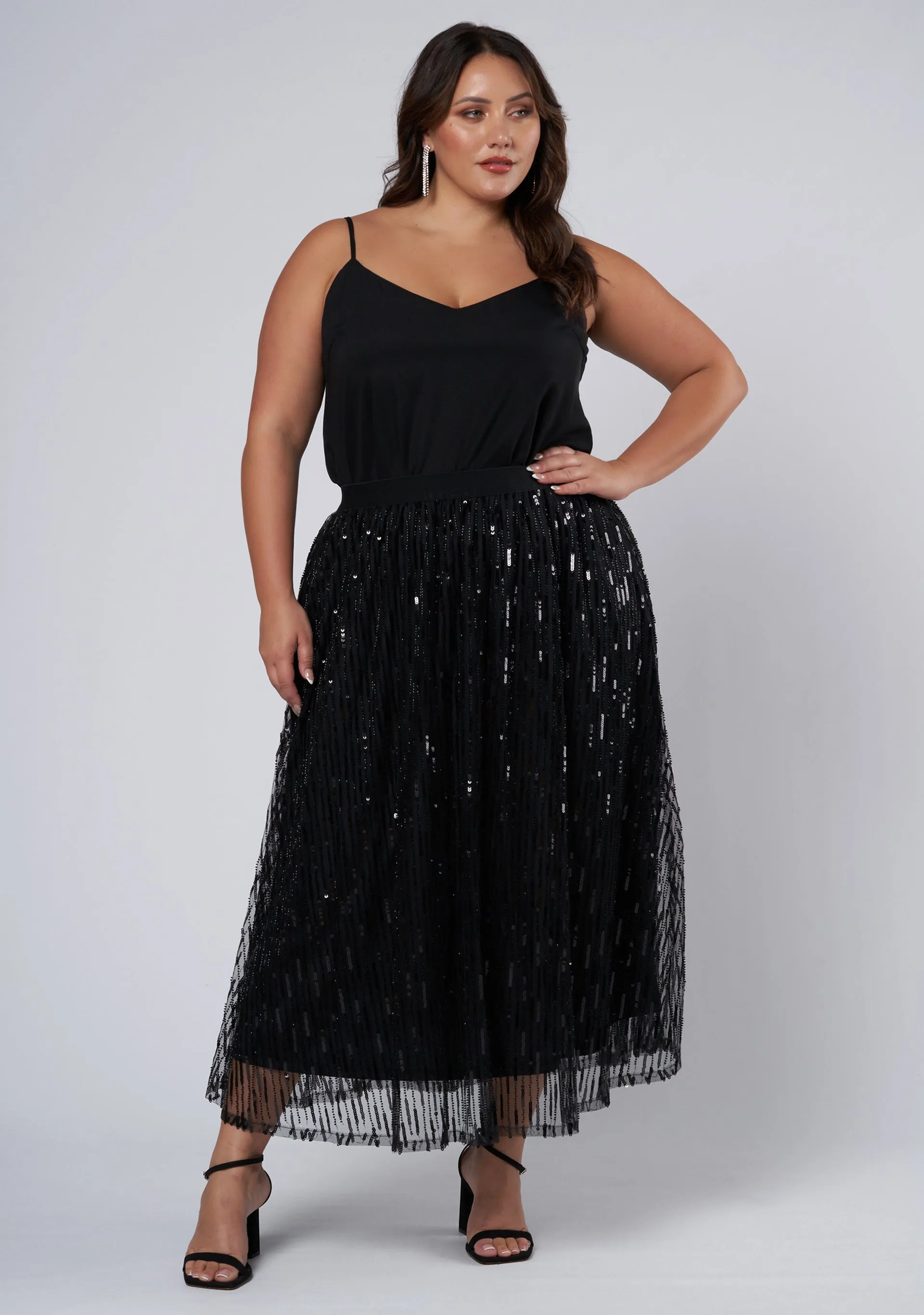 Tongue Tied Sequin Midi Skirt