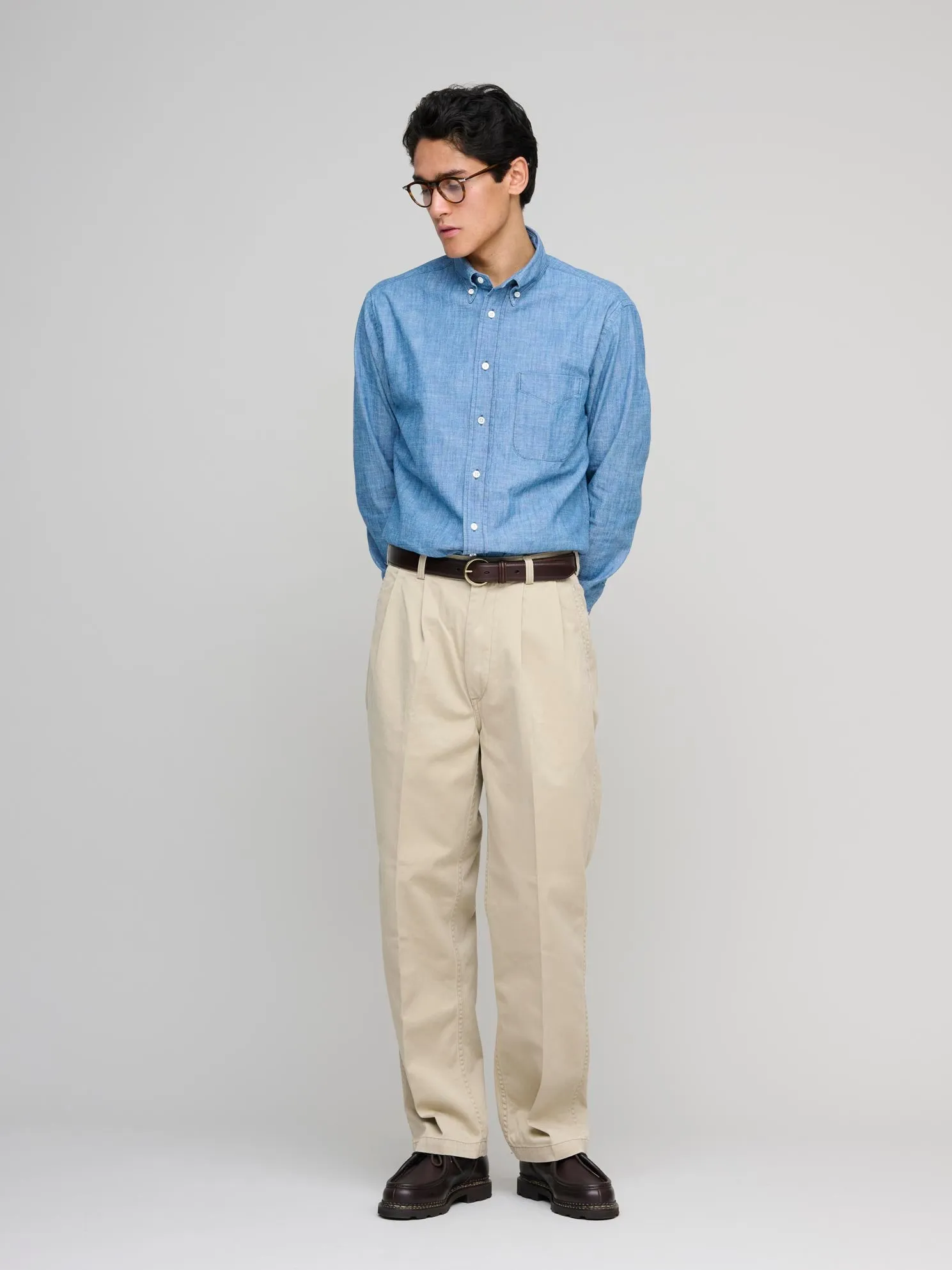 Two Tuck Wide Trousers, Khaki