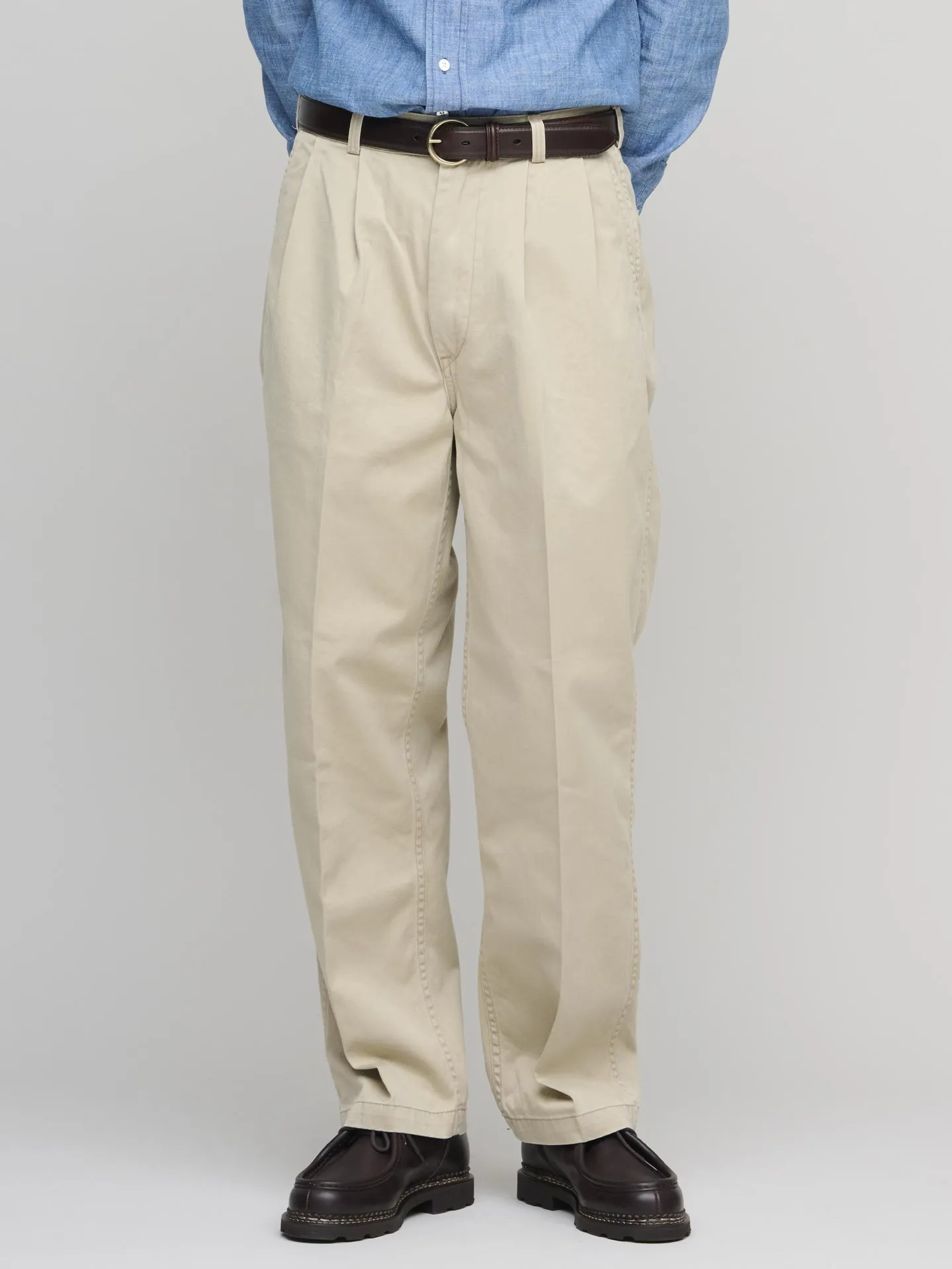 Two Tuck Wide Trousers, Khaki