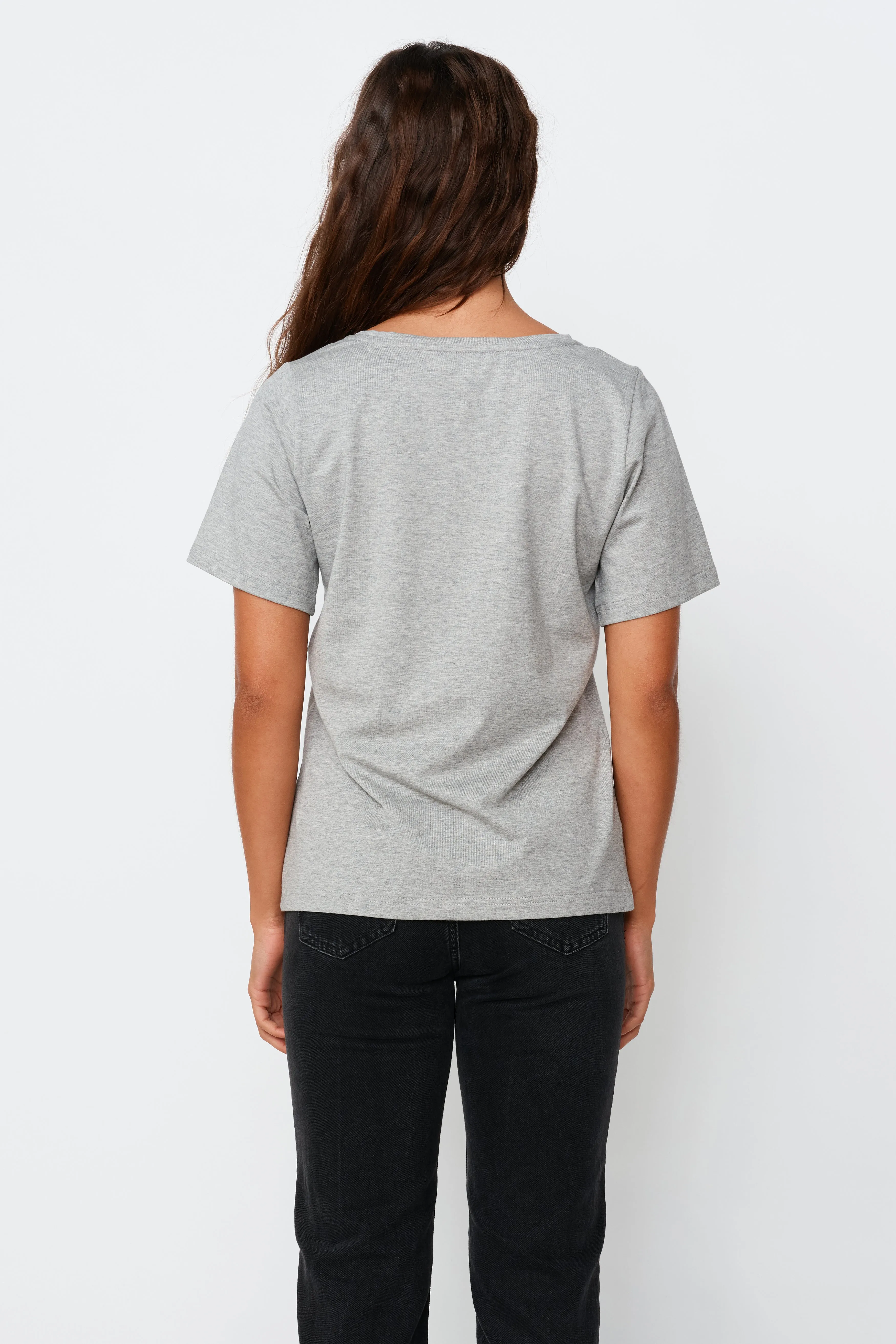 V-Neck Panel Tee - Grey Marle