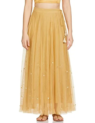 W for Woman Women Maxi Skirt (20CRW50453-215243_Gold_Regular Size)