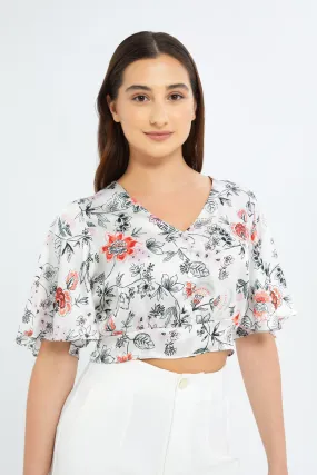 Women White Printed Satin Crop Blouse