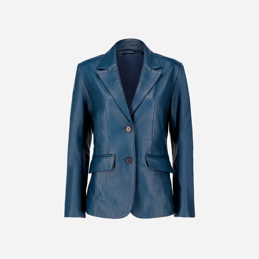 Women's Jild Classic Lambskin Blue Leather Blazer Jackets