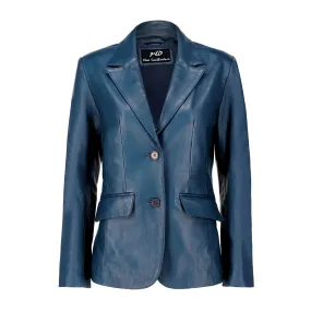 Women's Jild Classic Lambskin Blue Leather Blazer Jackets