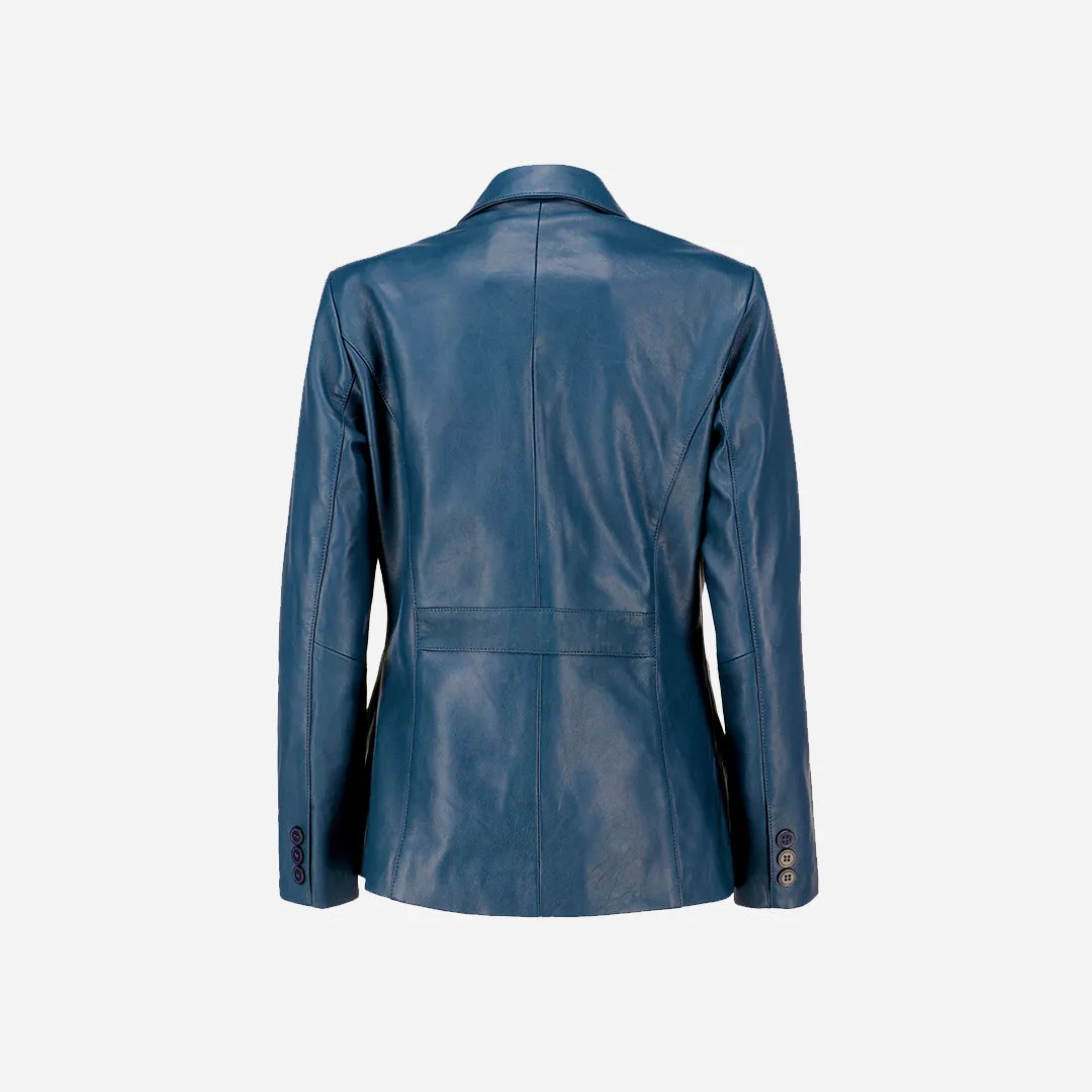 Women's Jild Classic Lambskin Blue Leather Blazer Jackets