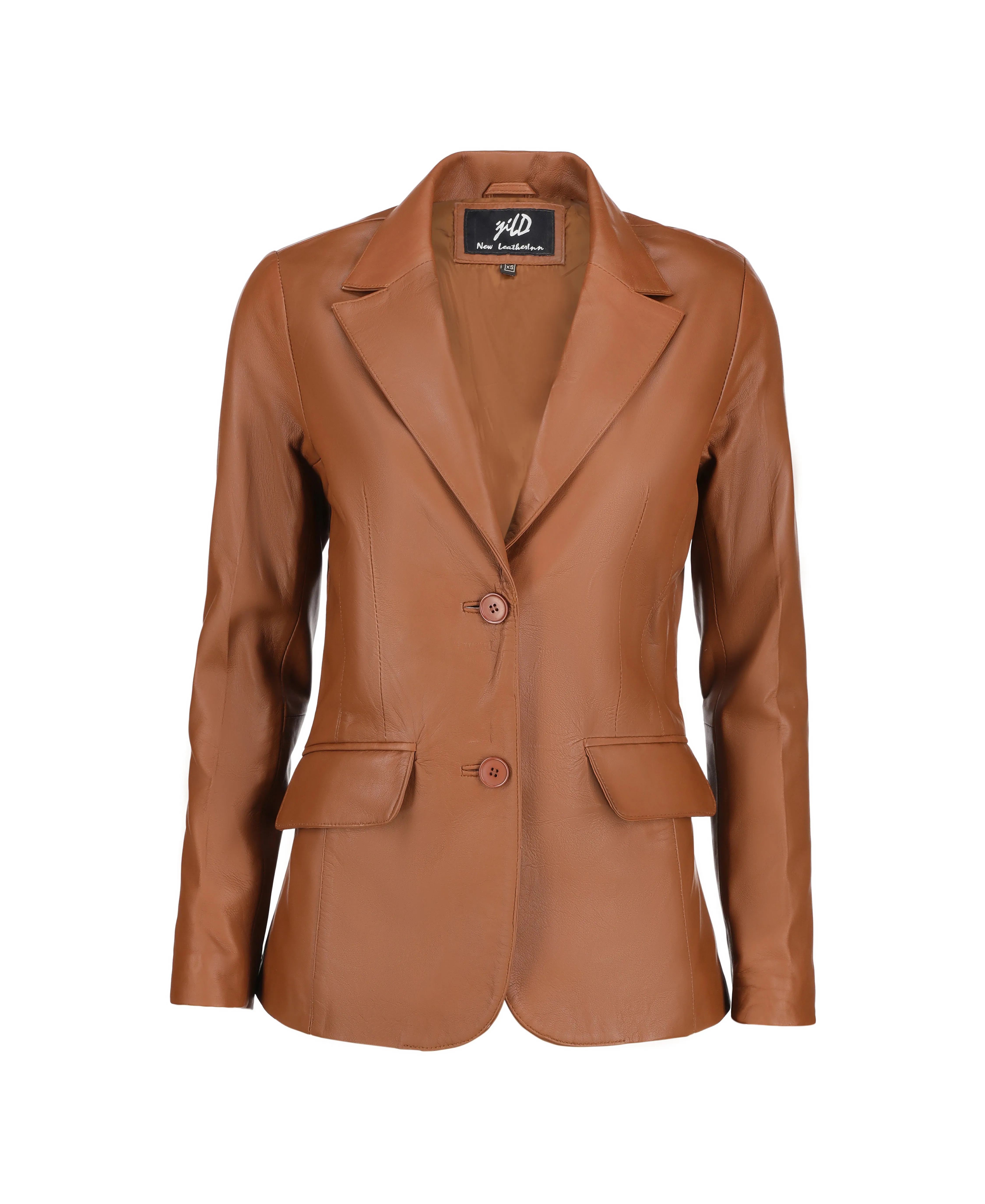 Women's Jild Classic Lambskin Cognac Leather Blazer