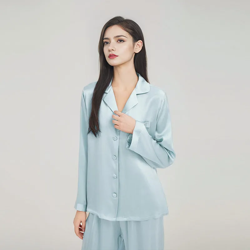 Womens Pure Silk  Pyjamas Long Sleeves Silk Sleepwear Set