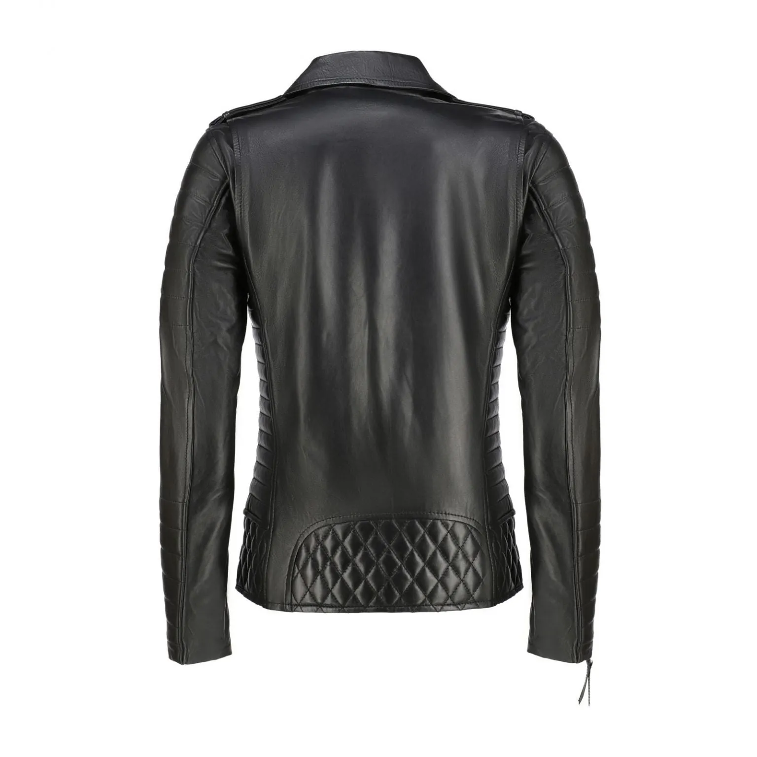 Women's Quilted Sleeves Black Leather Biker Jacket