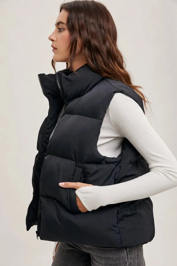 Zipper Front Puffer Vest Black